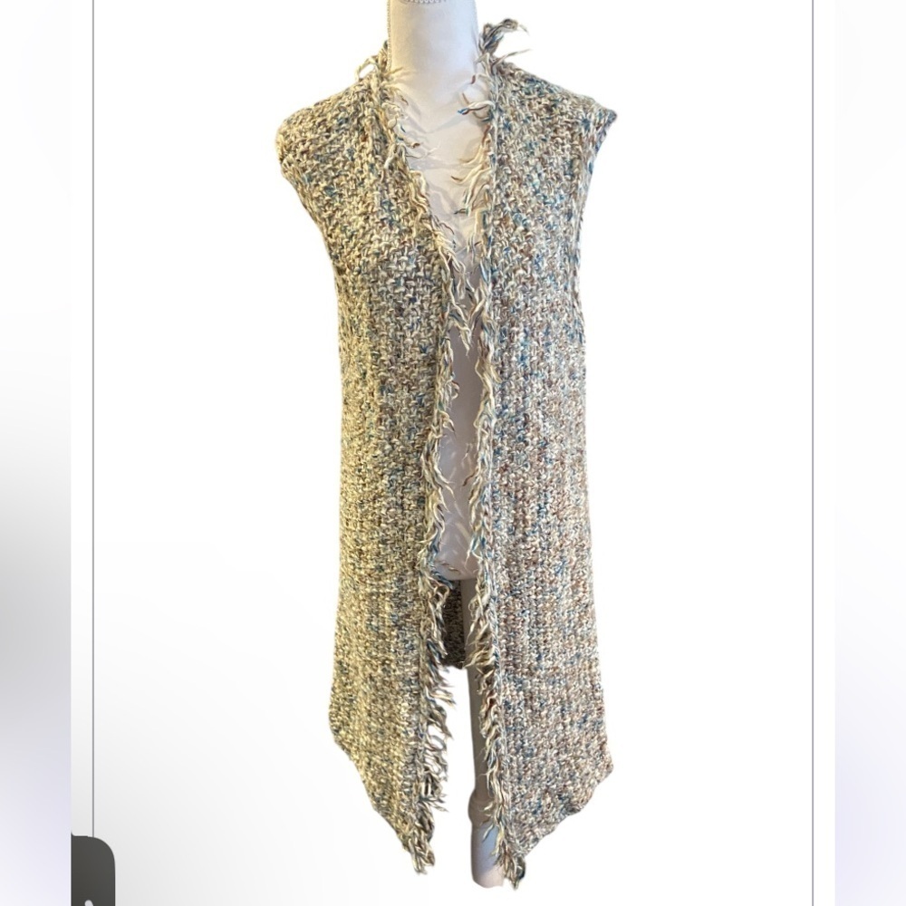 Chico’s Women's Size 1 (L) Multicolor Long Fringed Knitted Sweater Vest